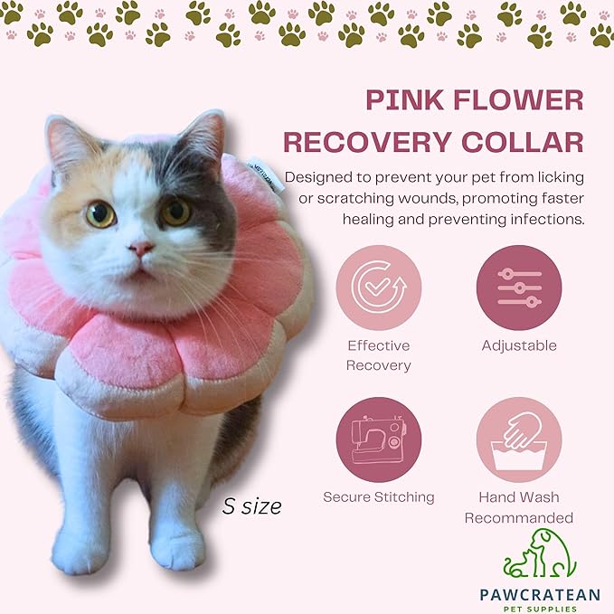 Adjustable Comfy Flower Style Elizabeth Collar for Cats and Puppies Soft Recovery Cone Pet Protective Neck Collar (Pink, Medium)-PawvioPets