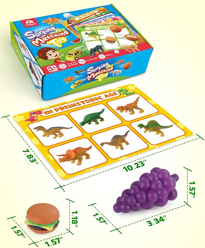 Coogam Sorting Toy for Toddlers, Animals Dinosaurs Fruits Vehicles Foods Fishes Balls Farm Playset, Fine Motor Montessori Game Preschool Educational Learning Gift for Year Old Kids-PawvioPets