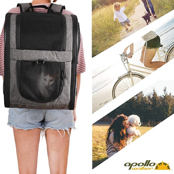 Apollo Walker Pet Carrier Backpack for 4-15lb Cats and Dogs, Puppies, Safety Features and Cushion Back Support | for Travel, Hiking, Outdoor Use (Gray)-PawvioPets