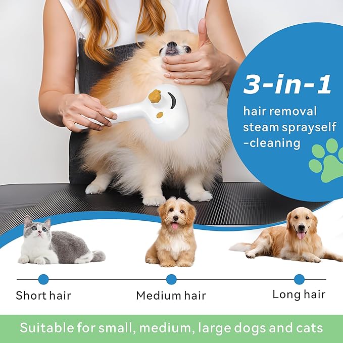 4-in-1 Pet Steam Brush for Dog & cat brush for shedding,Spray Hair Removal Comb with Waterless Shampoo–Self-Cleaning Pet Grooming Tool for Shedding, Anti-Static & Skin-Friendly Design-PawvioPets
