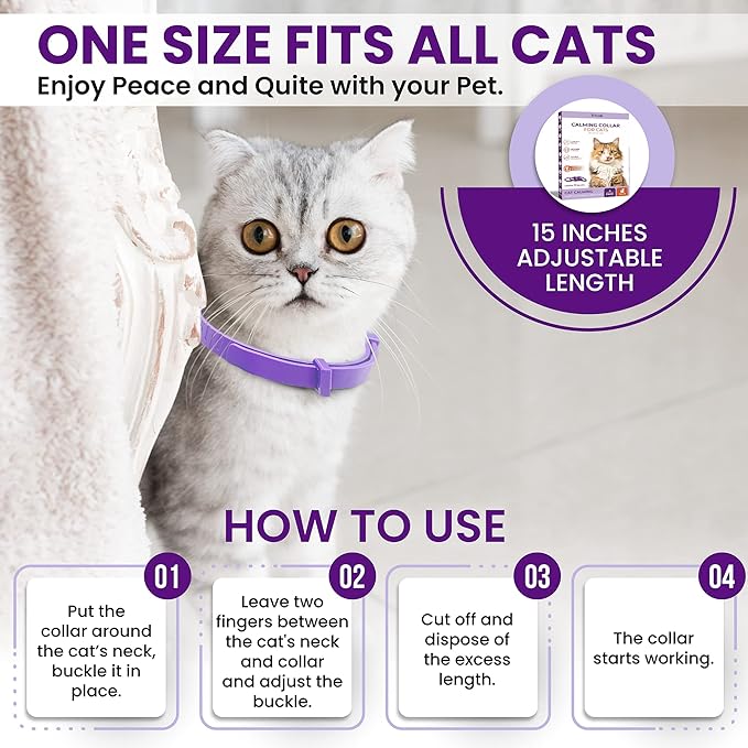 Calming Collar for Cats: Pheromone-Infused Behavior Support, Long-Lasting 30-Day Effect, Adjustable & Waterproof, 4-Pack (Purple)-PawvioPets