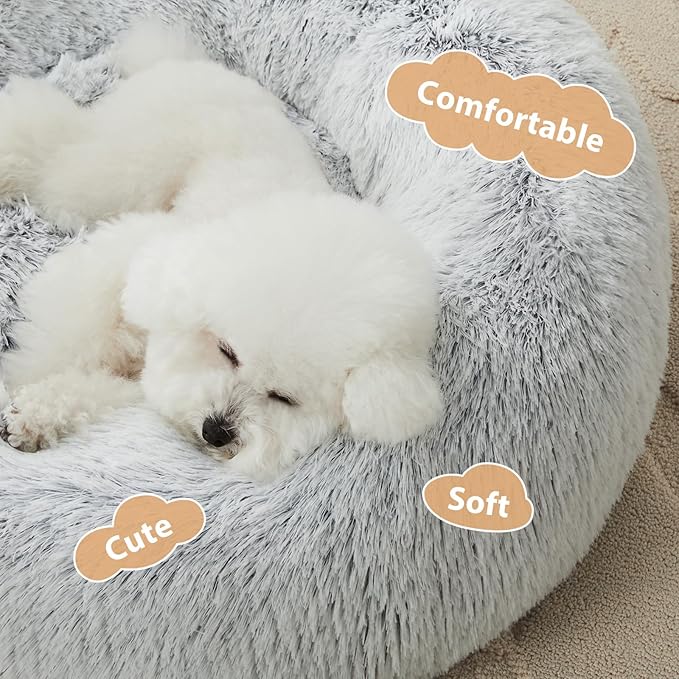 WNPETHOME Calming Dog Bed Cat Bed Donut, Faux Fur Pet Bed Self-Warming Donut Cuddler, Comfortable Round Plush Dog Beds-PawvioPets