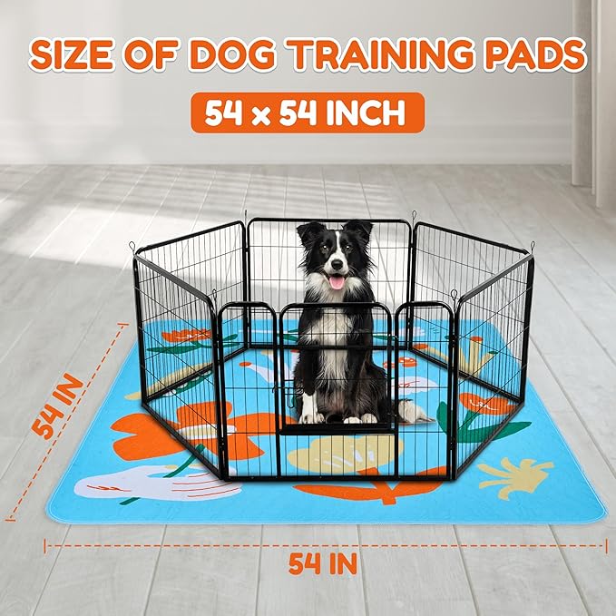 BurgeonNest Washable Pee Pads for Dogs, 2 Pack 54''x54'' Super Absorbent, Leakproof & Non-Slip Reusable Potty Pads for Puppy Playpen, Crate, Whelping Box, Potty Training, Blue-PawvioPets