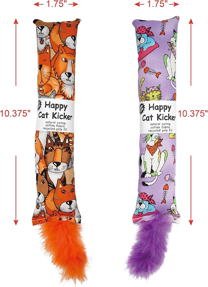 2 Pack Natural Interactive Catnip Cat Kicker with Feathers, Bite Resistant Chew Toy, Crinkle Kicker, Accessories for Indoor Cat-PawvioPets