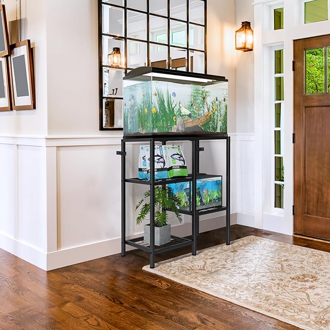 CADUKE Aquarium Stand 20 Gallon, Metal Fish Tank Stand, Aquarium Rack Stand for Fish Tank Accessories , 3 Tier Turtle Reptile Terrarium Stand for Living Room Office-PawvioPets