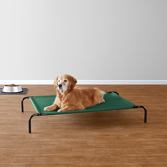Amazon Basics Cooling Breathable Elevated Dog Bed with Metal Frame for Large Dogs, 51 x 31 x 8 Inch, Green-PawvioPets