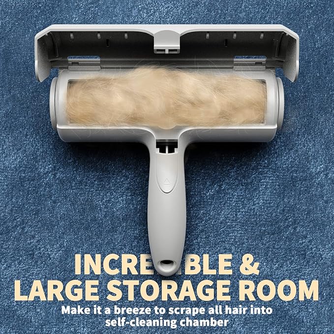 DELOMO Pet Hair Removal Tool: Pet Hair Remover with Fur Bin - Reusable Lint Roller for Pet Hair - Cat and Dog Hair Remover for Couch, Furniture, Carpet, Clothes, Car Seat - Essential for Pet Owners-PawvioPets