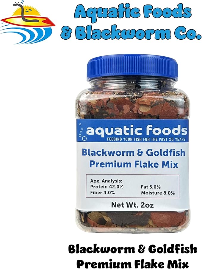 Aquatic Foods Inc. California Blackworm & Goldfish Mix Premium Flakes for Goldfish, Koi & Pond Fish, All Community Tropical Fish Also Pellet Mix, Wafer Mix Included…2oz-PawvioPets