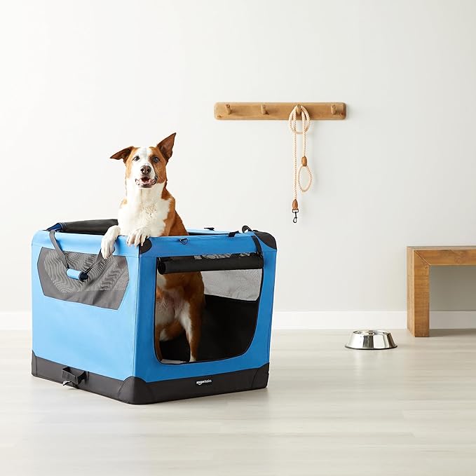 Amazon Basics Folding Portable Soft Pet Dog Crate Carrier Kennel, 36 x 24 x 24 inches, Blue-PawvioPets