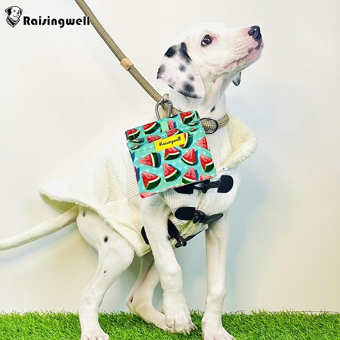 Dog Treat Pouch,Cotton Pocket Sized Training Holder, Hand Free Walking Funny Bag with Carabiner, Self-Closing Pet Feed Snack Reward, Behavior Aids for Puppy Travel or Outdoor Use(Watermelon)-PawvioPets