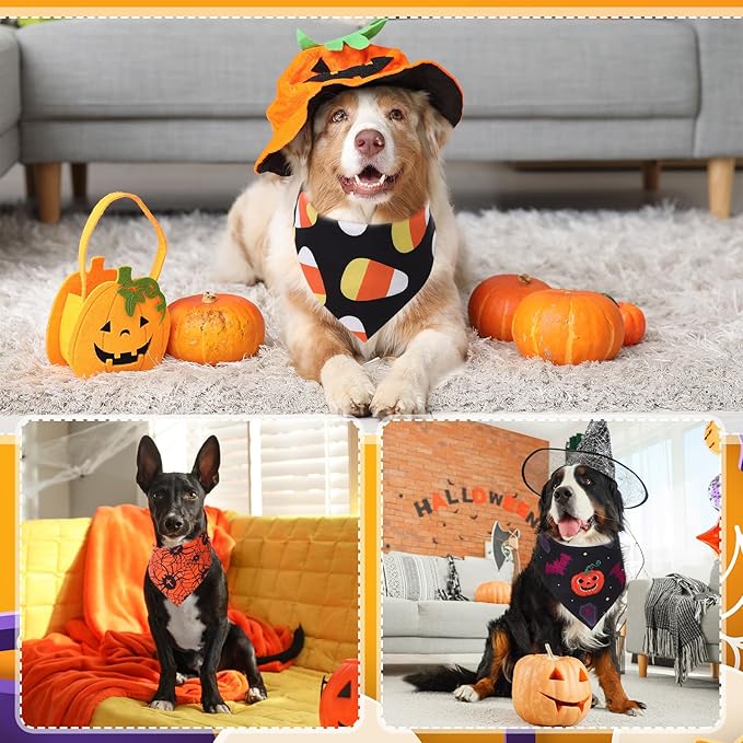 Abbylike 50 Pcs Halloween Dog Bandanas Bulk Pumpkin Bandanas for Dogs Triangle Kerchief Bibs Scarf Set for Pet Halloween Costume Photo Props Accessories Pet Shops, 25 Styles (31.5 x 21.7 x 21.7")-PawvioPets