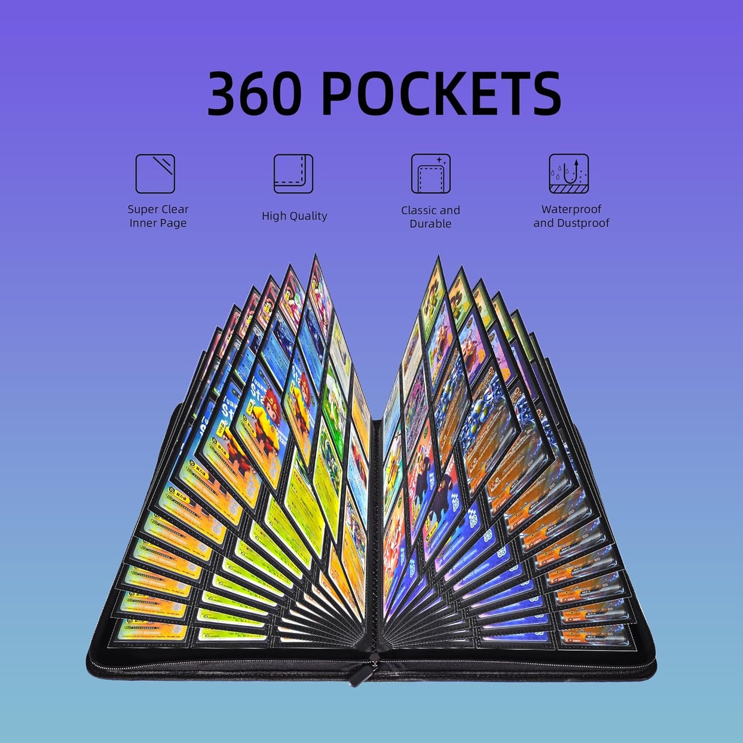 9 Pockets Premium Card Binder 360 Cards Trading Card Binders Zip Card Storage Display Album(9 Pocket 360 Card Slot,Blue)