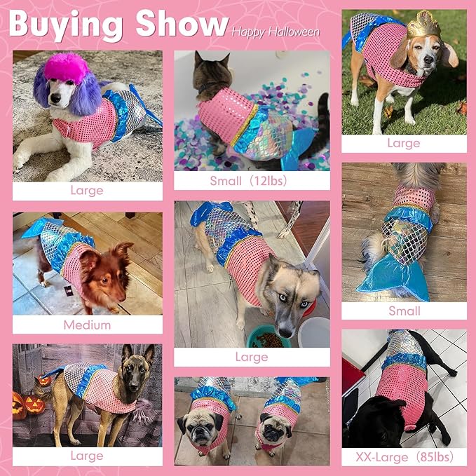 cyeollo Dog Costume Mermaid Costumes for Small Dogs Halloween Outfit Holiday Birthday Party Dog Clothes Outfits Sparkly Pet Costumes Size M-PawvioPets