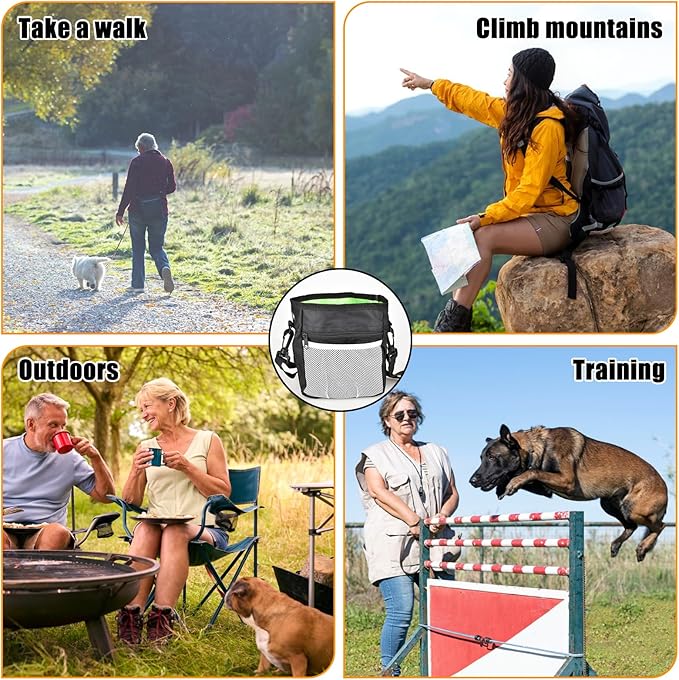 CONLI Dog Treat Pouch with Folding Bowl and Training Clicker, Treat Pouches for Pet Training Built-in Poop Bag Dispenser, Dog Training Treat Pouch for Pet Training Walking-PawvioPets