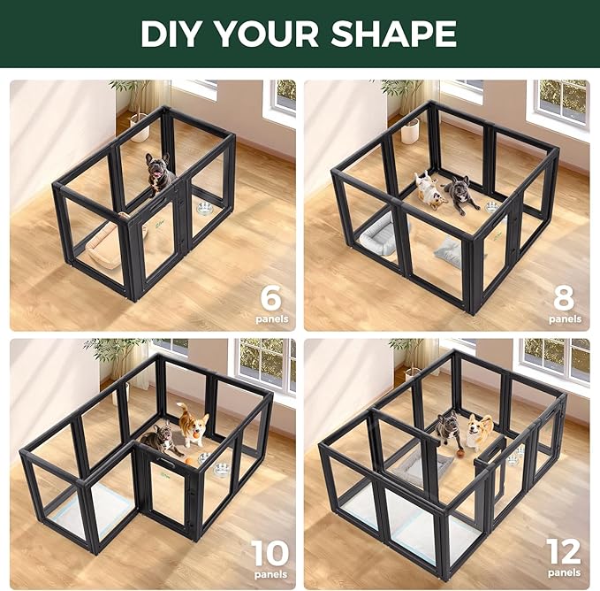 FXW AuraSpace Acrylic Indoor Unleashed Dog Playpen for Small and Medium Dogs, 30 Inch, 12 Panels, Black-PawvioPets