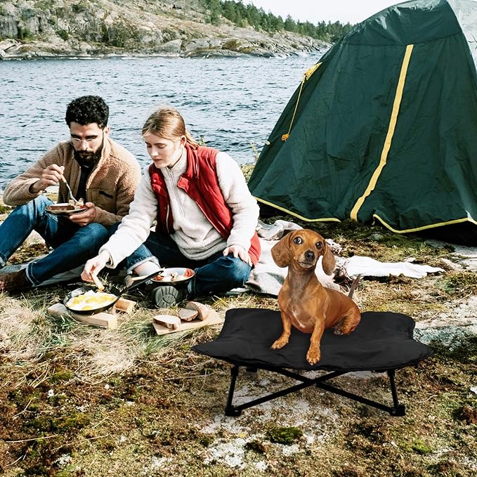 Elevated Dog Bed, Portable Raised Pet Cot for Outdoor and Indoor Folding Dog Cot Bed with Comfortable Padded Filling Carrying Bag Included Pet Raised Travel Lounger for Camping Traveling (28x28x8inch)-PawvioPets