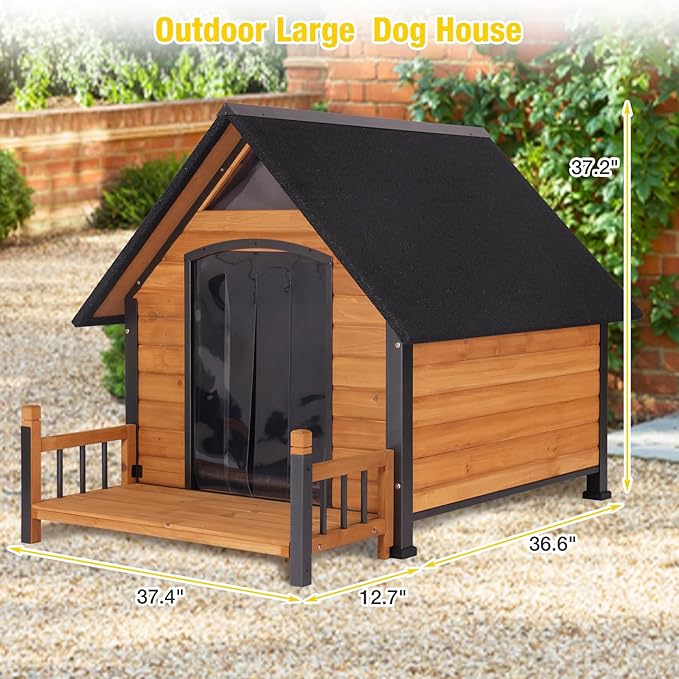 AIVITUVIN Outdoor Dog House with Anti-Chewing Durable Metal Frame Dog Kennel for Large Breed Dog Shelter Weatherproof (Brown 50.9" D x 37.4" W x 37.2" H-PawvioPets