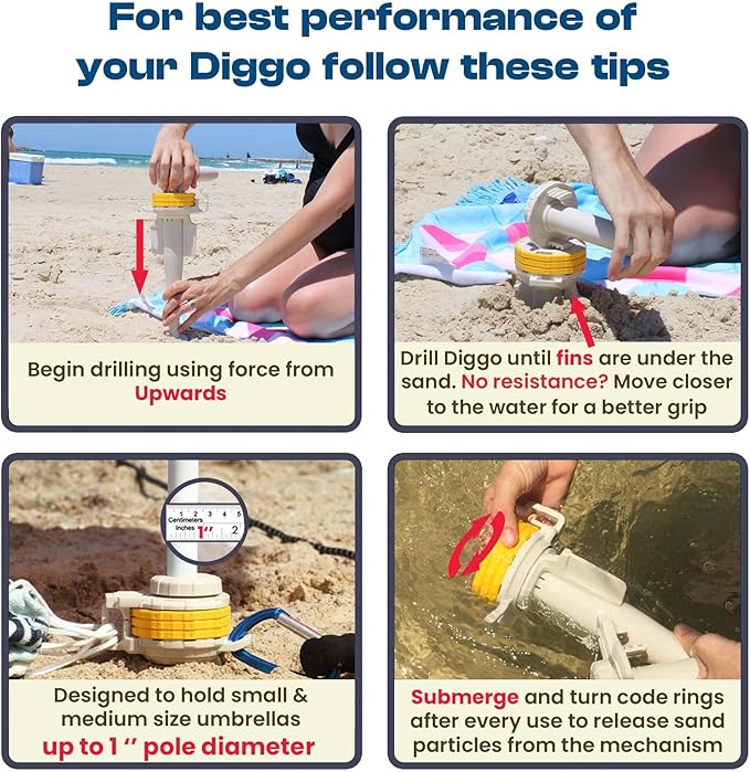Diggo Dog Stake Beach Anchor - Dog Beach Essentials for All Dog Sizes - Unique 360° Head Rotating Combination Beach Lock System, Heavy Duty Tie Out Stake, Umbrella Sand Anchor, Designed for The Beach-PawvioPets