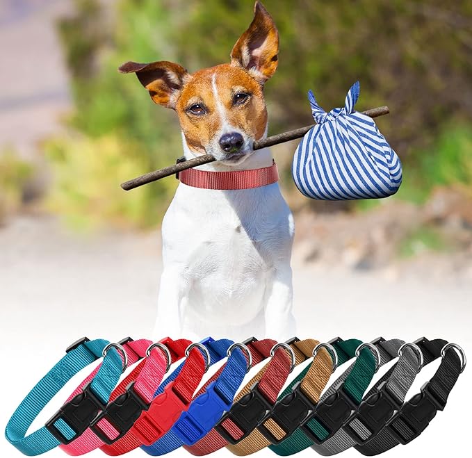 9 Pieces Adjustable Dog Collar for Animal, Soft Nylon Pets Puppy Collar with Quick Release Buckle Holder Bulk for Dogs Walking Running Training(Small,Retro Colors)-PawvioPets
