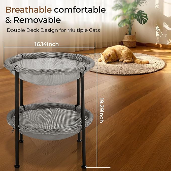 Double Cat Hammock Bed,Elevated and Raised Cat Beds for Indoor and Large Cats-PawvioPets