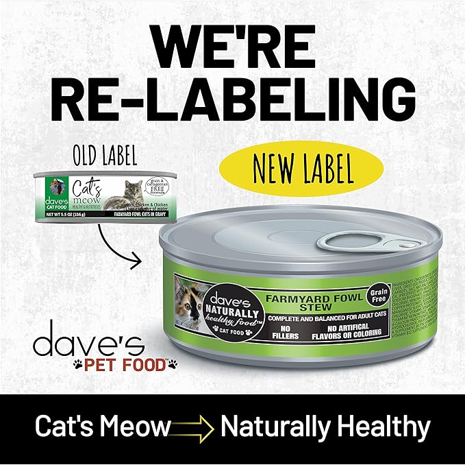 Dave's Pet Food Grain Free Wet Cat Food (Farmyard Fowl, Chicken & Duck), Made in USA Naturally Healthy Canned, Added Vitamins & Minerals, 5.5 oz Cans (24 Pack)-PawvioPets