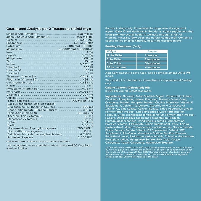 12-in-1 Multivitamin Powder for Dogs - 5.4 oz of Puppy and Senior Dog Vitamins and Supplements - Advanced Formula with Glucosamine, Omega 3,6,9, Vitamins, Probiotics, and More - Made in The USA-PawvioPets