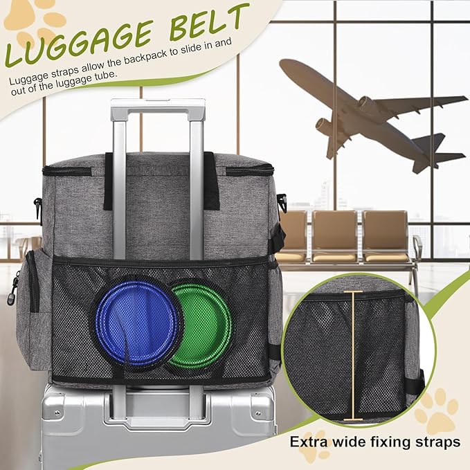 Dog Travel Bag Airline Approved–Pet Travel Tote with Collapsible Bowls,Food Containers & Feeding Mat–Multi-Pocket Organizer for Dogs & Cats, Durable & Water-Resistant for Hiking,Trips,Outdoors-PawvioPets