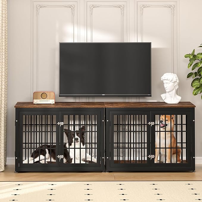 38 Inch Heavy Duty Dog Crate Furniture for Large and Medium Dogs, Decorative Pet House End Table, Wooden Cage Kennel Furniture Indoor, Rustic Brown-PawvioPets