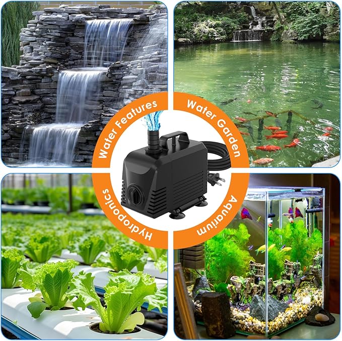 AquaMiracle Submersible Water Pump Aquarium Water Pump with Flow Control, Pond Pump Fountain Pump for Pond, Fountain, Waterfall, Statuary, Water feature, Hydroponics (800GPH, 55W)-PawvioPets