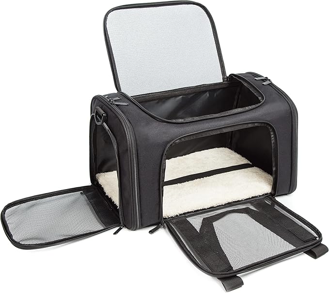 Cat Carrier Dog Carrier Pet Carrier Cat Bags for Small Medium Cats Dogs Puppies of 15 Lbs,of Airline Approved Small Dog Bag Soft Sided,Collapsible Travel Puppy Carrier (Medium, Black)-PawvioPets