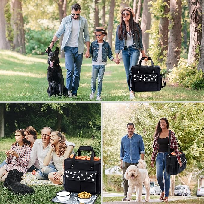 Dog Travel Bag, Airline Approved Dogs Bags for Traveling, 2 Dog 's Food Travel Container and Collapsible Bowls, Weekend Pet Travel Bags-PawvioPets