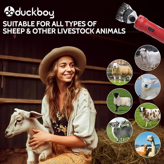 DUCKBOY Cordless Sheep Shears Clippers, Rechargeable Animal Pet Hair Clipper Groomer Shears 380W 18V for Animal, Goats, Cattle, Farm Livestock Pet, Hair Shaving-PawvioPets