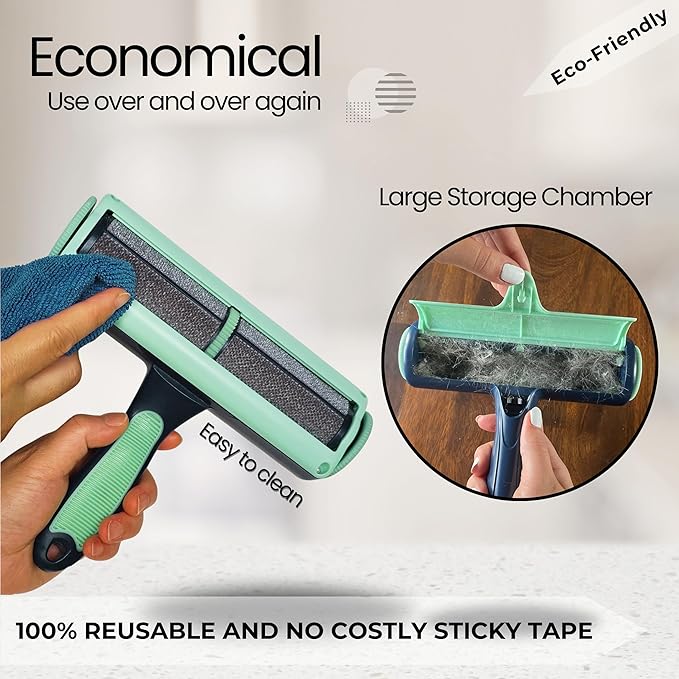 Reusable Pet Hair Remover-Lint Roller for Couch, Furniture, Carpet, Clothing and Bedding, Eco-Friendly Cat and Dog Hair Remover, Portable Pet Hair Removal Tool in Mint Green-PawvioPets