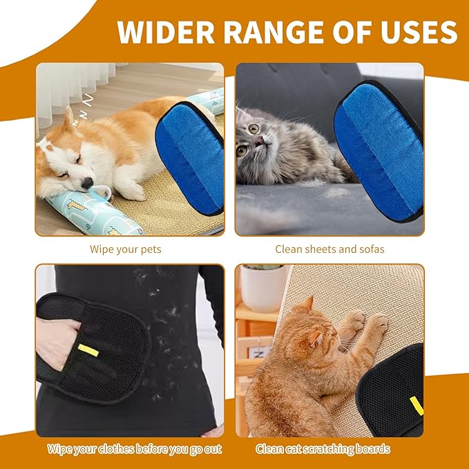 2PCS Electrostatic Pet Grooming Gloves, Reusable Hair Remover for Dog Cat Fur on Clothes Furniture Car Seat/Blue-PawvioPets