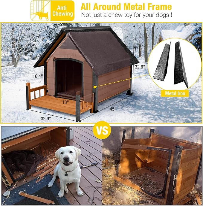 Dog House with Insulated Liner, Waterproof Dog Kennel for Small to Large Sized Dogs, Outdoor Doghouse 100% Insulated Puppy Shelter with Elevated Floor for Winter(Brown)-PawvioPets