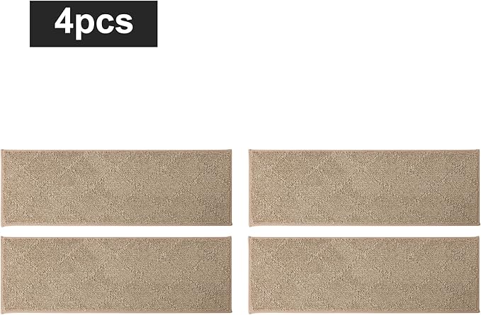 COSY HOMEER Edging Stair Treads Non-Slip Carpet Mat 28inX9in Indoor Stair Runners for Wooden Steps, Edging Stair Rugs for Kids and Dogs, 100% Polyester TPE Backing (7pc, Beige)-PawvioPets
