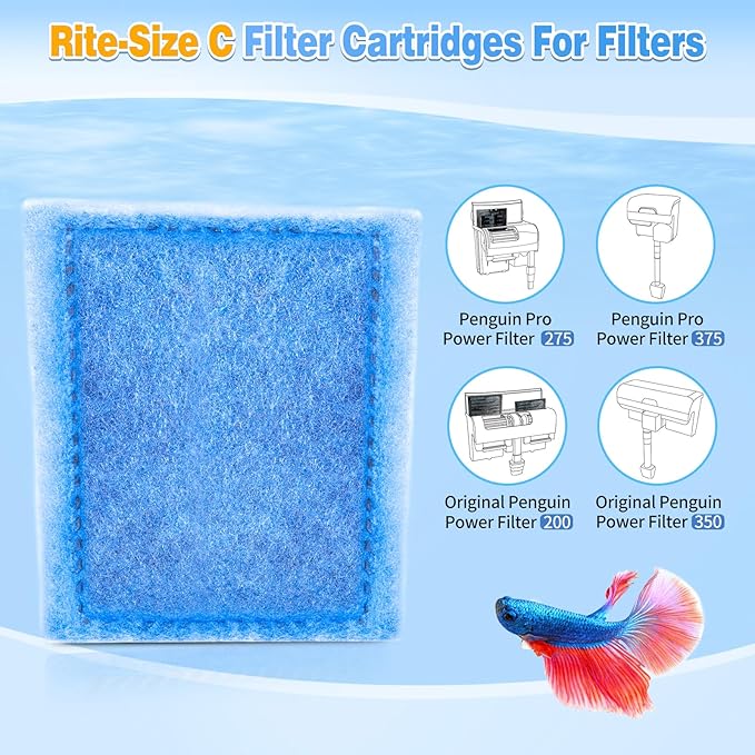 8/16/32 Pack Rite-Size C Filter Cartridges Compatible with MarineLand Penguin PRO Power Filters 275/375 & Original Penguin Power Filters 200/350 - Rite-Size C Replacement Filter Cartridges-PawvioPets
