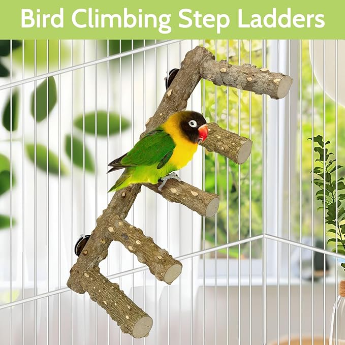 BNOSDM Natural Wood Bird Ladder Perch 6Pcs Parrot Stand Branches Climbing Chewing Stick Parakeet Swing Toys Cage Accessories Paw Grinding Fork Sets for Lovebirds Cockatiels Conure Budgies-PawvioPets