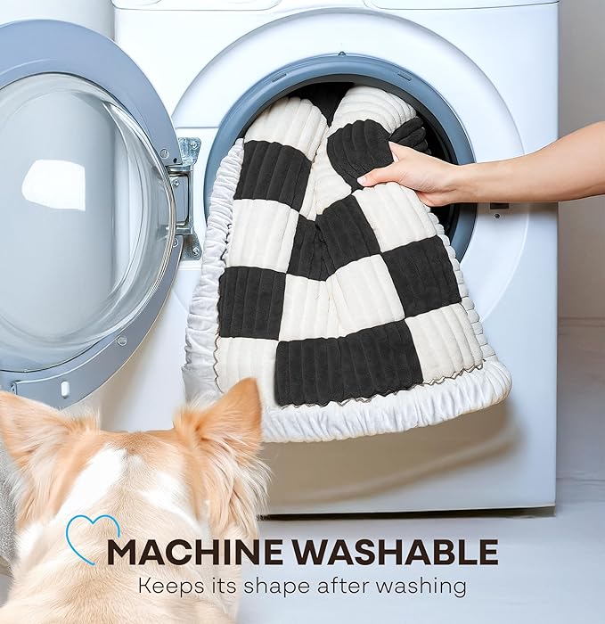 APetsPlanet Dog Bed for Car Back Seat Extender - Non-Slip Backseat Cushion for Dogs - Travel Plush Pet Mat Topper for Cars, Trucks, SUVs - Machine Washable Pad Blanket - Black Plaid, 54" x 24.8"-PawvioPets