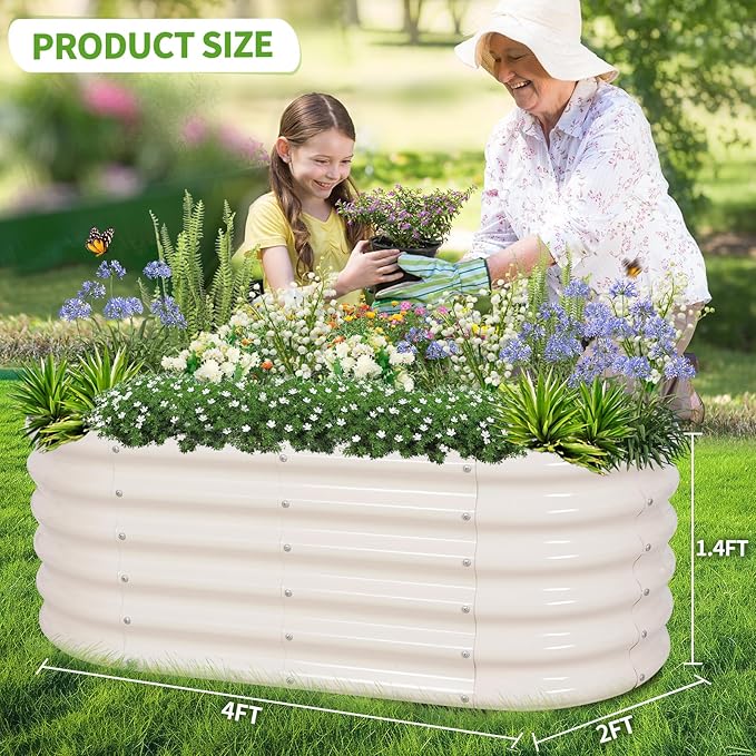 Galvanized Raised Garden Bed Outdoor- 2 Pcs Raised Beds for Gardening| Metal Planter Box, Steel Raised Garden Bed Kit with Gloves for Vegetables, Flower, Herbs (4x2x1.4FT, White)-PawvioPets