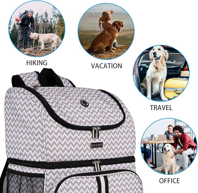 BAGLHER Pet Travel Bag, Double-Layer Pet Supplies Backpack (for All Pet Travel Supplies), Pet Travel Backpack with 2 Silicone Collapsible Bowls and 2 Food Baskets BLW-PawvioPets