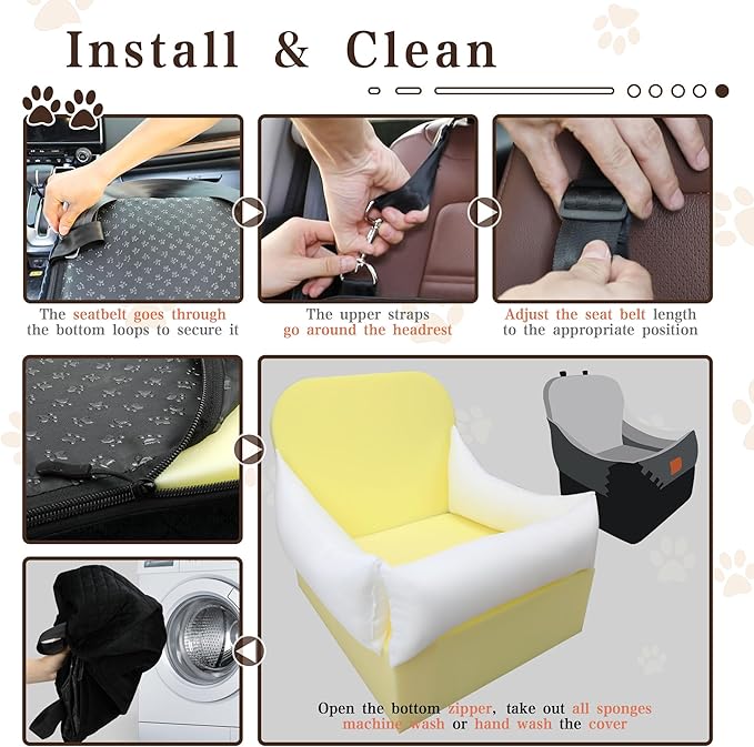 Dog Booster Car Seat with 7 Inches of Interior Height,Elevated Pet Car Seat for Small/Medium Sized Dogs,Puppy Portable Car Seat,Washable Removable Cover Travel Safety Car Seat,Easy to Use(H-Grey)-PawvioPets