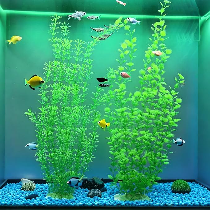 23.6 Inch Tall Aquarium Plants – Large Lifelike Artificial Fish Tank Decorations, Fish Tank Plants Plastic,2 Pcs Adjustable Length, Durable & Safe for Freshwater/Saltwater Aquariums (Green (Style A))-PawvioPets