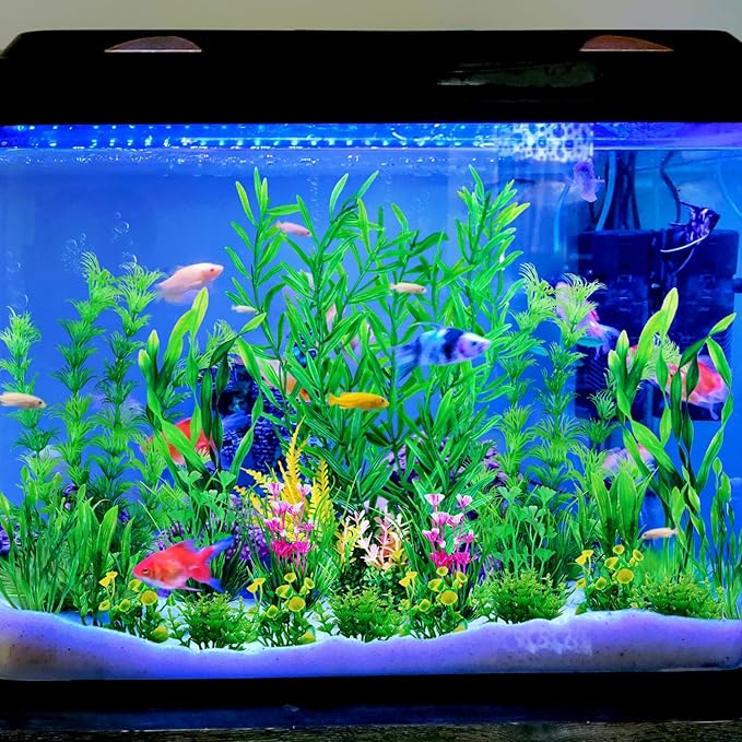 Fish Tank Plants, 20pcs Aquarium Decor Green Plants Artificial Aquarium Decorations Plant, Fish Tank Accessories for Household and Office Aquarium Simulation, Small to Large-PawvioPets