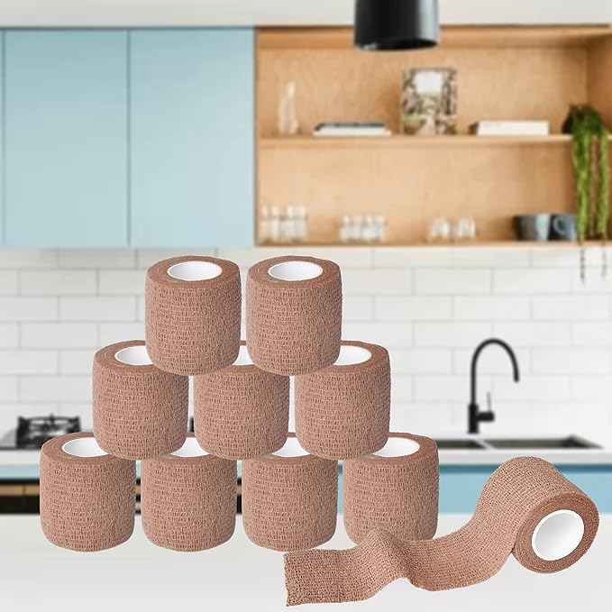 9 Pack 2" x 5 Yards Self Adhesive Bandage Wrap Self Stick Wrap for Ankle, Wrist, Finger, Sports, Breathable Cohesive Vet Tape for Pets (Brown)-PawvioPets