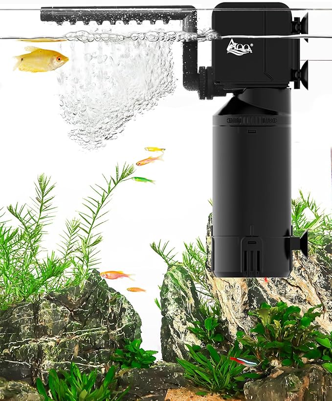 AQQA Dual-Use Aquarium Filter,Fish Tank Filter + Small Water Pump,Filtration,Wave-Making,Dissolved Oxygen,Water Circulation,Water Changes,Fountains Multifunctional Pump,Saltwater Freshwater (18W)-PawvioPets