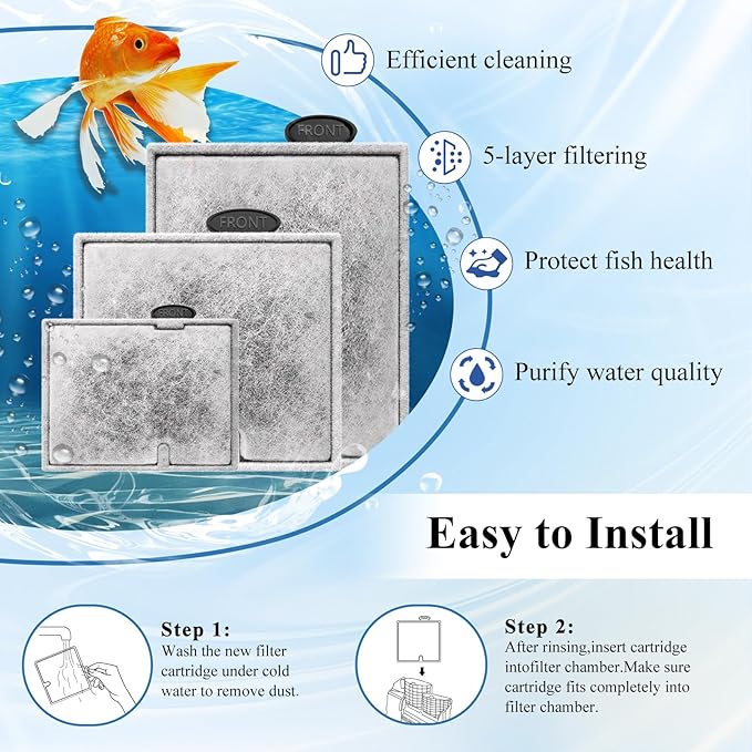 8 Pack Large Aquarium Fish Tank Filter Cartridges with Filter Pad, Compatible with Aqueon QuietFlow Filter LED PRO Size 20,30,50,75/Power Filter Size 20,30,50,55/75, E Internal Size 40 Canister Filter-PawvioPets