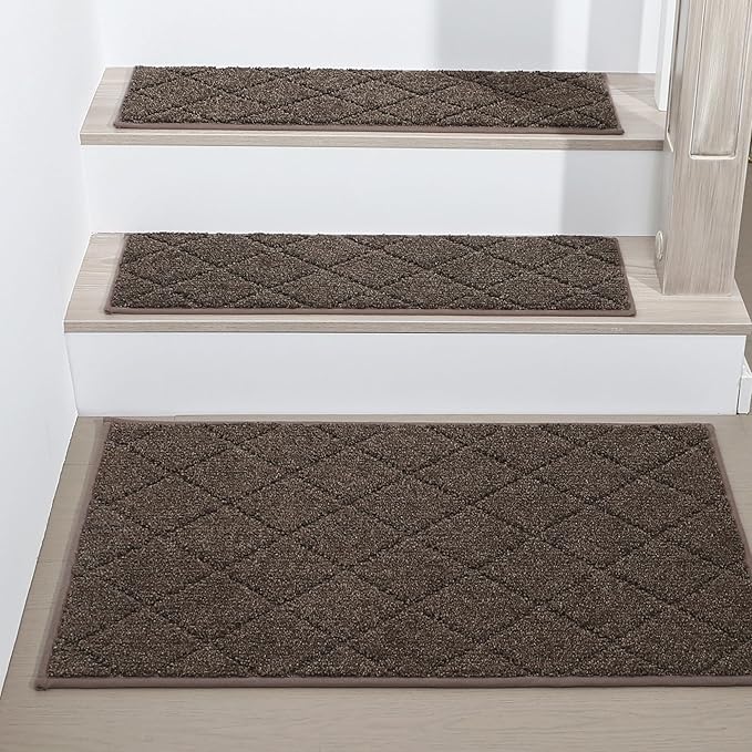 COSY HOMEER Edging Stair Treads Non-Slip Corner Indoor Stair Runners for Wooden Steps,Landing Slip Resistant Stair Rugs for Kids and Dogs, 100% Polyester TPE Backing,Brown,20"X32"-PawvioPets