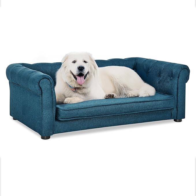 Dog Sofa Couch for Medium to Large Dogs, 31" Memory Foam Dog Couch with Washable Fabric, Removable Cushion, Sofa Bed for Medium and Large Dogs, Blue-PawvioPets