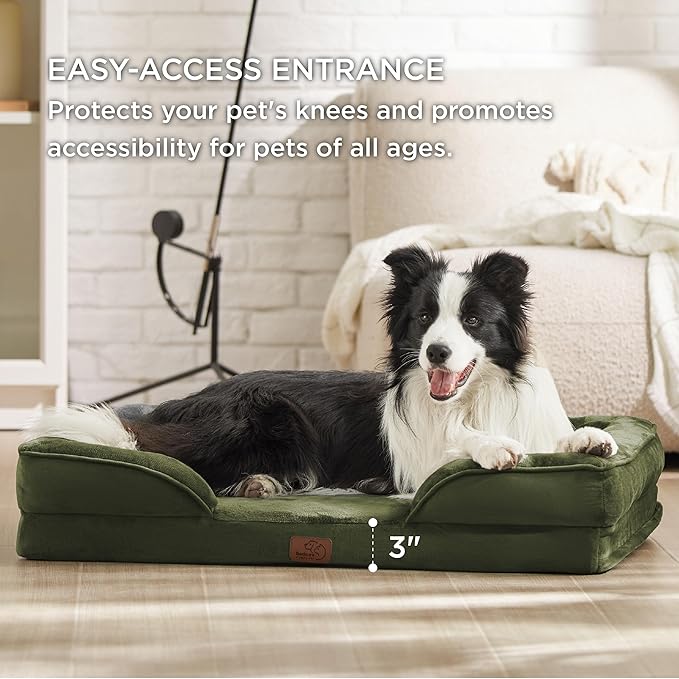 Bedsure Orthopedic Dog Beds Large Sized Dog - Washable Large Dog Cat Bed Waterproof, Comfort Dogs Couch Sofa with Washable Removable Cover, Pet Bed with Nonskid Bottom, Moss Green, 35"-PawvioPets